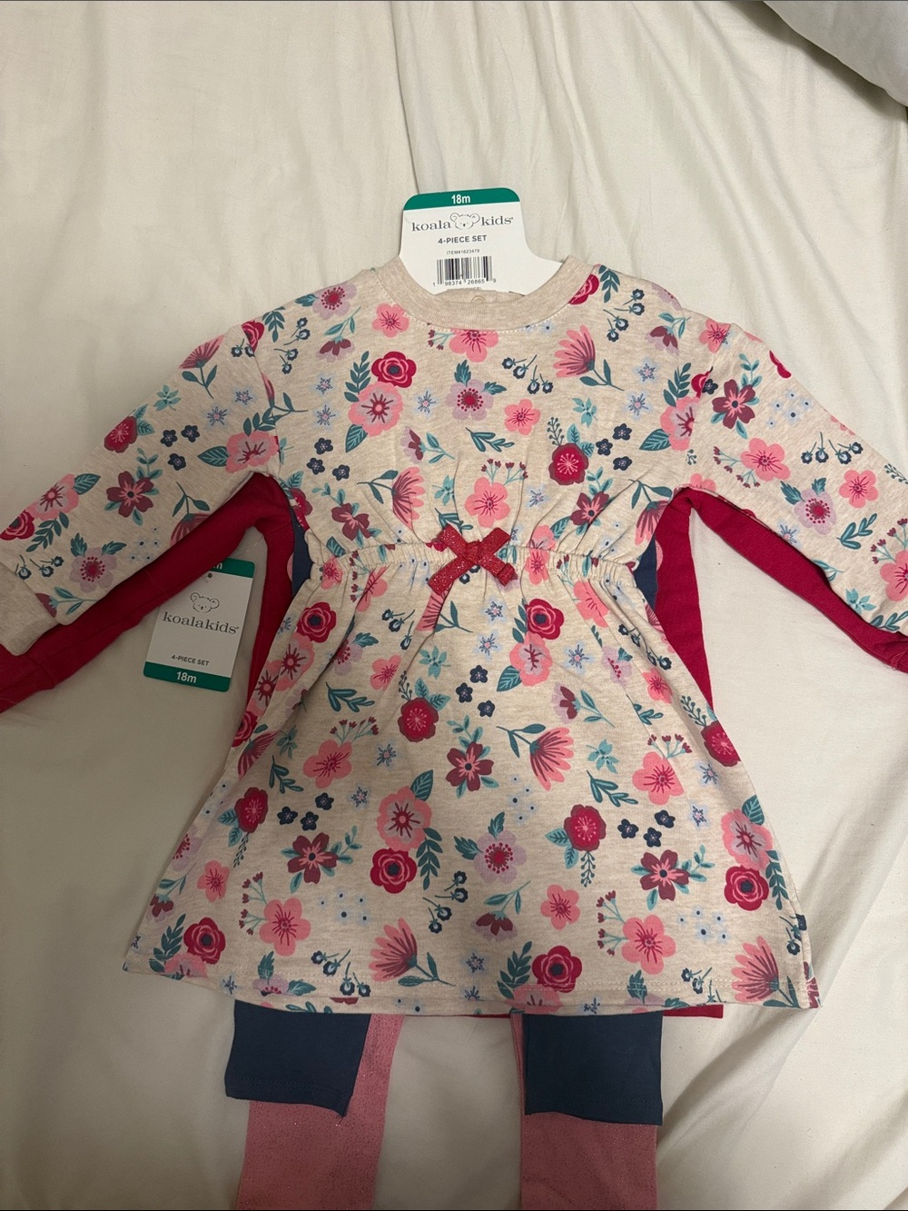 Koala Kids Pink & Raspberry Floral Tunic and Raspberry Sweatshirt Set - Picture 8 of 9